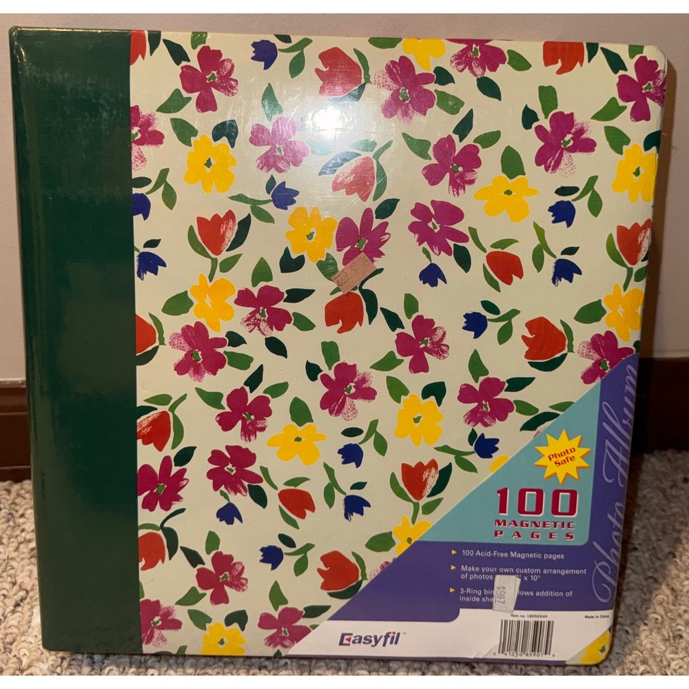Vtg Easyfil Floral Photo Album 100 Magnetic Pages 3-Ring Binder Acid Free New